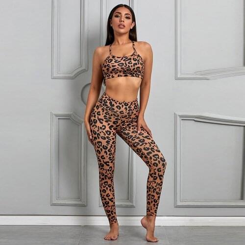 Summer Seamless Yoga Set Women 2 Piece Leopard Print Crop Top Sport Bra Tank Shorts Sportsuit Workout Outfit Fitness Gym Sets