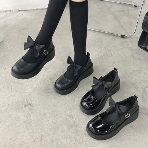 Lolita Shoes Women Platform Mary Janes Shoes Big Butterfly Girls Shoes Women Thick Sole Shoes Shallow Black Spring Autumn 8851G