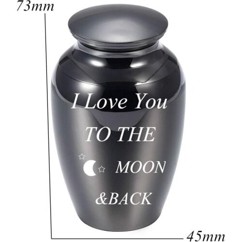 IJD162 Black Color Cremation Mini Urn Hold Small Amount Ashes Engraved I Love You to The Moon Funeral Ashes Keepsake Urns