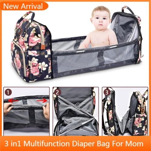 3 in1 Multifunction Waterproof Mum Backpack Portable Large Capacity Diaper Bag with Changing Bed Mosquito Net Toy for Outdoor