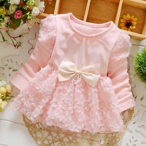 Fashion Autumn Long Sleeved Bow Lace Baby Party Birthday girls kids Childrens Dresses, Princess Infant Dress Vestido S3737