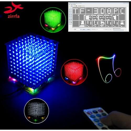 New 3D 8S 8x8x8 mini mp3 music light cubeeds kit built-in audio spectrum for TF card, led electronic diy kit