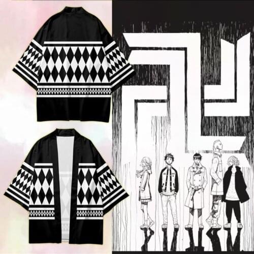Anime Tokyo Revengers Cosplay Cloak Black White Top for Summer Hanagaki Takemichi Ken Ryuguji Haori Kimono Tee Men Short-sleeve