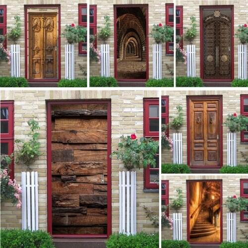 2PCS/SET Door Sticker Wood Pattern PVC Self-adhesive Waterproof 3D Removable Home Decoration Decals DIY Art Mural stickers porte