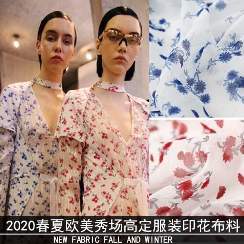 2020 new digital printing spring and summer silver polyester chiffon small red flower skirt fashion clothing fabrics