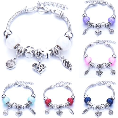 New bracelet Jewelry 6 Colors Lobster Buckle Snake Chain Bangles Beaded Bracelet Fit Jewelry Love Rose Leaves shape