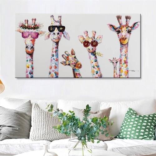Giraffe Glasses Colorful Decorative Painting Poster Wall Art Canvas Printing Wall Painting Large Poster Pictures for Living Room