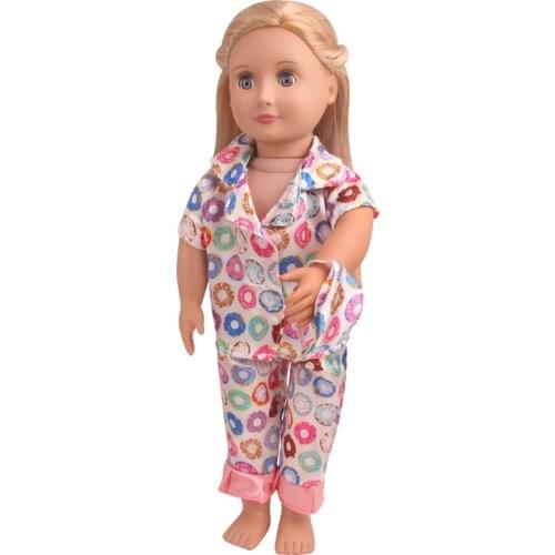 18 inch Girls doll clothes Casual home dress printed shirt pajamas American newborn Baby toys fit 43 cm baby dolls c845
