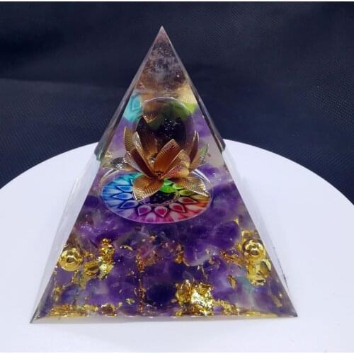 Orgonite Pyramid Lotus Natural Purple Crystal Beads Healing Reiki Chakra 60mm Generator Obsidian Pyramid Orgonite Energy