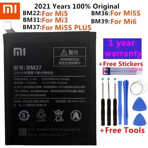 Original Xiaomi bm31 bm22 bm36 bm37 bm39 Battery For Xiaomi Mi3 Mi5 Mi5S Mi5SPLUS Mi6 High Quality batteries with Tools Gifts