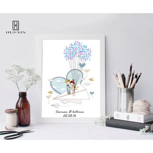 Romantic Wedding Pretty Couple on a Paper Plane Heart-Shaped Sky The Age of Innocence DIY Fingerprint Guestbook Souvenir Gift