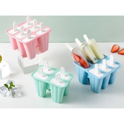 Silicone 4/6/10/12 cells Ice Cream Molds Frozen Ice Cube Molds Popsicle Maker DIY Homemade Freezer Lolly Mould With Free Sticks