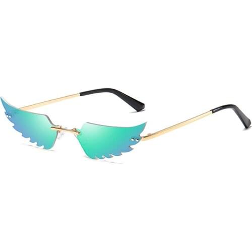 Wings Lens Sunglasses Women Metal Rimless Cat Eye Sun Glasses Mens Sunglasses Brand Designer Gafas Mujer 2020