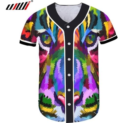 UJWI Streetwear 3D T Shirt Men Hipster Baseball Jersey Button Short Sleeve Cardigan T-shirts Tees Print Men Teens Boy Casual