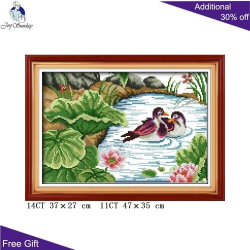 Joy Sunday Mandarin Duck Home Decoration D209 14CT 11CT Stamped and Counted Mandarin Duck in the Lotus Pond Cross Stitch Kits