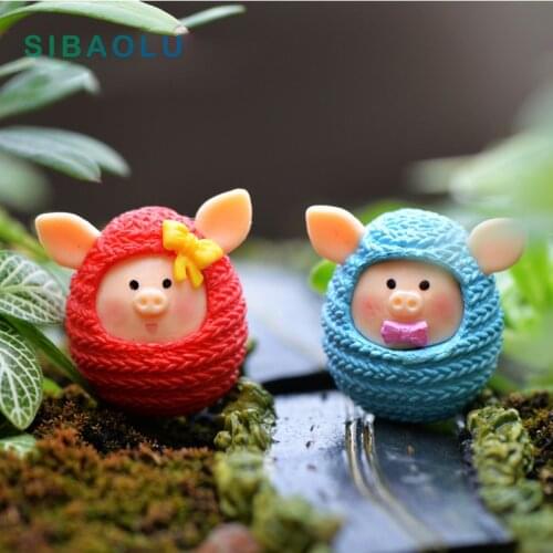 Lover Piggie Figurines Miniatures Woolen Pig Fairy Garden Ornament home Wedding Decoration Terrariums Resin Crafts toy TNS111