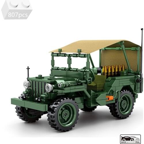 2021 NEW Military Off-Road SUV M38 Artillery Vehicle Building Blocks Kit Bricks Auto Museum High-tech Classic Model Kids Toys
