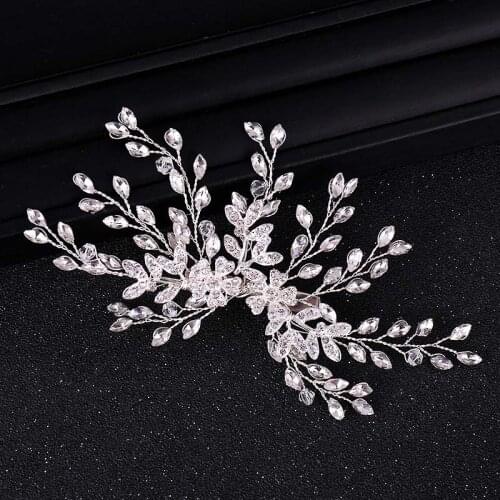 Crystal Flower Hair Clip Rhinestone Beaded Bride Headdress Bridal Headpiece Wedding Hair Accessories BN