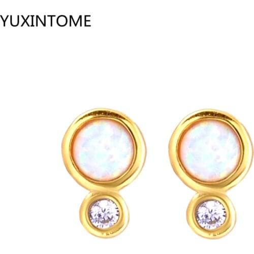 925 Sterling Silver Ear Needle Round White Fire Opal Stud Earrings For Women Unique Exquisite Opal Earrings Crystal Jewelry