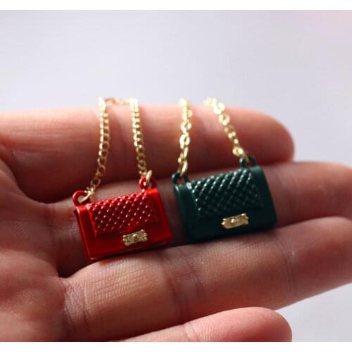 1 Pc Red/Black Metal chain pack Doll Bag Miniature Shopping Handbag for Clothes Accessories