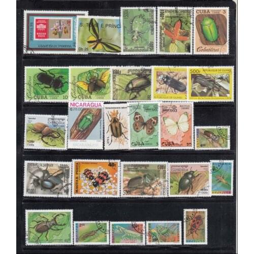 100 PCS / Lot All Different Unused Postage Stamps Topic Insects For Collecting
