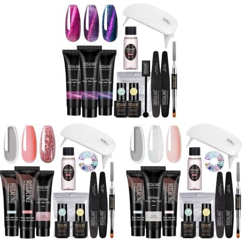 12pcs Nail Extension Kit All-in-one Nail Art Set Poly UV Nail Gel Kit 3pcs Natural Resin Extension Glue,Nail Pen, Nail Lamp
