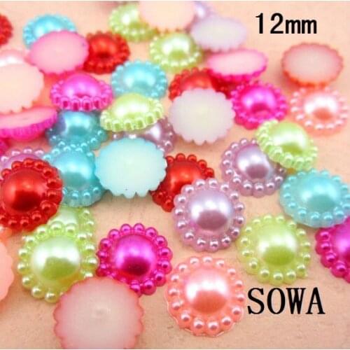 Free Shipping 200Pcs Size 12mm Multicolor Sunflower Shape Flatback ABS Pearl Beads For DIY Decoration