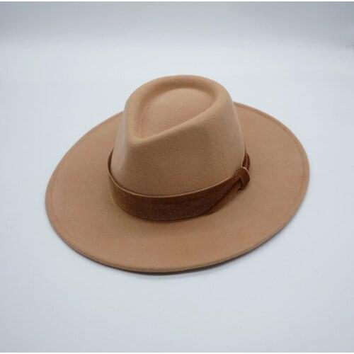 202010-panshi-camel color autumn winter wool fedoras cap men women leisure panama jazz hat