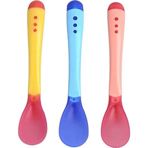 3pcs Baby Spoons Small Toddlers Utensils Plastic Baby Spoons Infant Feeding Tool Heat Sensitive Kids Tableware