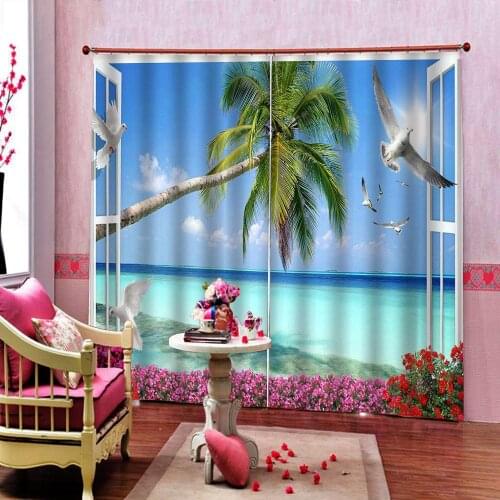 3D Curtain Fashion Customized Coconut Tree Seagull Blackout curtains for living room bedroom home drapes
