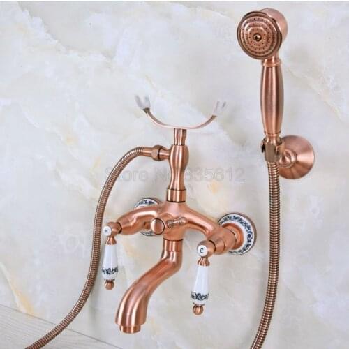 Antique Red Copper Bathroom Tub Faucet Telephone Style Bathroom Bathtub Wall Mounted With Handshower tna368