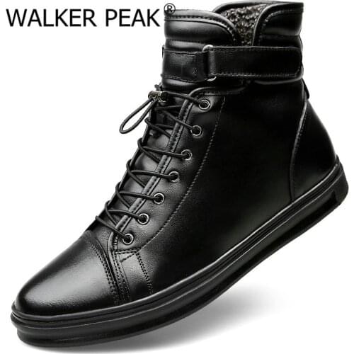 Big Size 38-48 Mens Casual shoes Genuine Leather High top Winter Shoes Lace up Ankle Boots Winter Shoes for men Warm Footwear