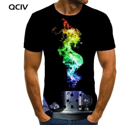 QCIV Brand Flame T-shirt Men Lighter Tshirt Printed Colorful T-shirts 3d Creativity Tshirts Casual Short Sleeve Hip hop Fashion