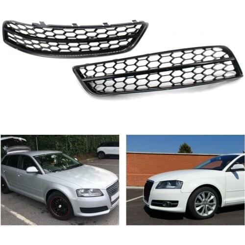 Black 2Pcs Exquisite Black Front Bumper Mesh Cover 8P0807681D 8P0807682D Sturdy Fog Light Grille Wear-resistant
