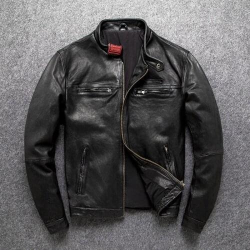 Factory Good Quality 100% Genuine Leather Jacket Men Coat Sheepskin Free Shipping Motor Clothing Motorcycle