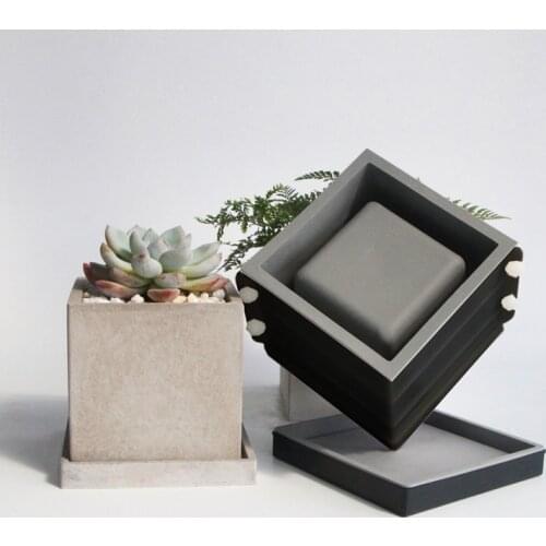 Concrete Vessel Mold DIY Gardening Flower Pot Mould Square Planter Mold with Tray Cement Candle Jar Mould