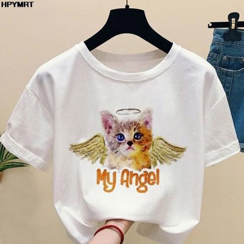 Women T-shirt Clothes Summer Fashion Animal 90s Girl Casual Kawaii Cat Print Tee Top Short sleeve Tshirt Female Harajuku Graphic