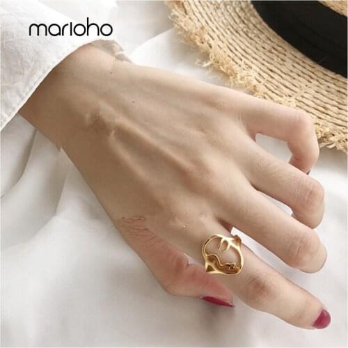 Personality Abstract Art Human Face Ring For Women Metal Smiley Face Hollow Ring Fashion Statement Jewelry Accessories Gift