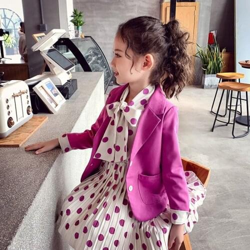 Girls Clothes Set Childrens Princess Outwea Clothing Casual Blazer + Dot Dress 2pcs 3-13 Girls Dress Set Coat Double-breasted