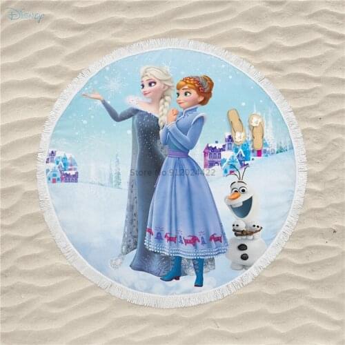Frozen Anna Elsa CartoonBeach Towel with Tassels Microfiber Strandlaken Mat Toallas Home Decor Large Round Beach Towel 150x150cm