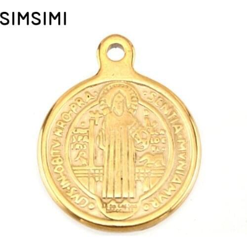 The Saint Benedict Father Medal stainless steel small charms Catholic church Nursia Exorcism tags round loop holes Pendant
