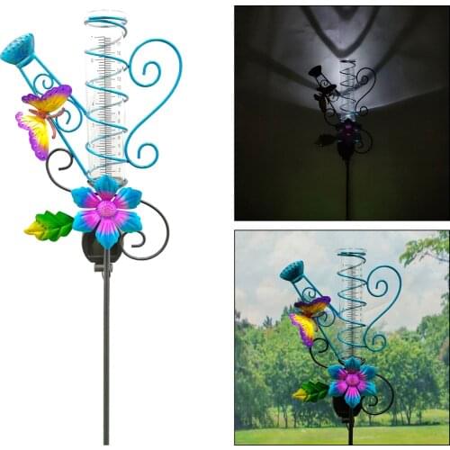 Metal Butterfly Flower Garden Stake With Solar LED Lights Lawn Yard Outdoor Decor Stake Ornament