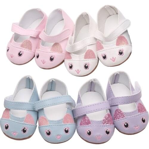 White/Pink/Blue/Purple Cute Cat Design Mini Shoes For 18 Inch American and 1/3 BJD Doll Accessories Gift for Girl
