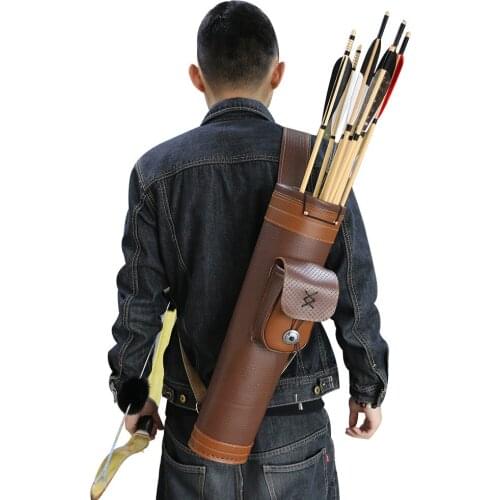 Cowhide leather shoulder type large capacity quiver archery supplies outdoor hunting simple and convenient back hanging quiver