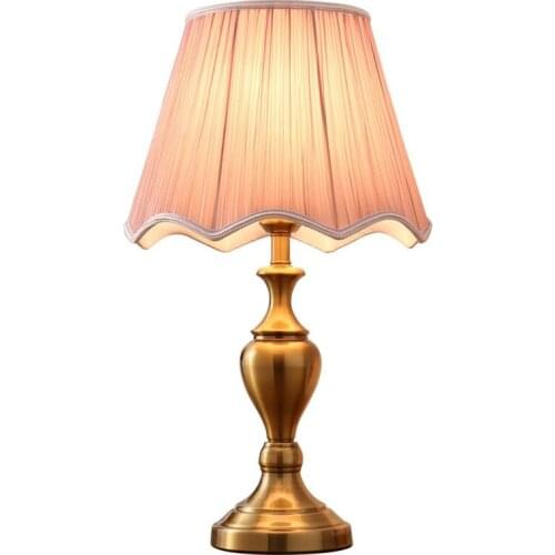 European Bronze Base Bedroom Bedsides table Lights Fabric Shade Living Room Table Lights Study Room Reading Desk Lamp
