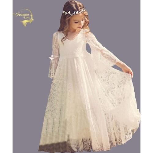 Cheap Kids Formal Wears Girls Birthday Dresses Long Sleeves Empire Boho Summer Beach Flower Girl Dresses For Garden Weddings