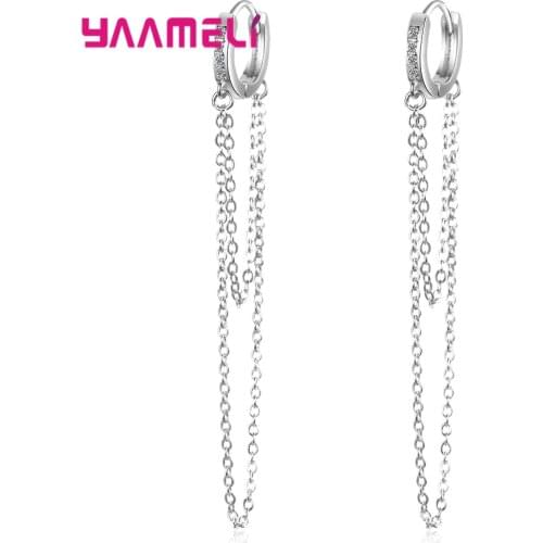 Unique Long Chain Ear Piercing Loop Earrings for Women Girls S925 Sterling Silver Earring Tassel Hoop Style Fashion Jewelry