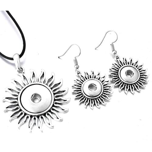 New Snap Jewelry Set Hollow Out 18mm Snap Button Necklace & 12mm Snap Earrings for Women Girls Mini Buttons Jewelry