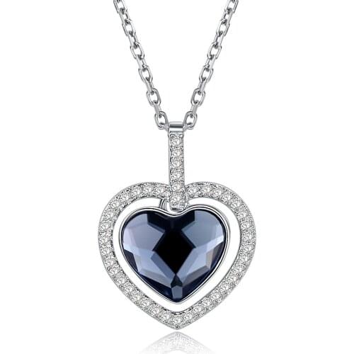 ZEMIOR 925 Sterling Silver Pendant Necklace For Women Blue Heart Shape Austria Crystal Necklace Party Fine Jewelry Trend 2021