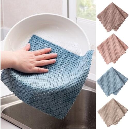 Kitchen Dishcloth Cleaning Towel Anti-Grease Wiping Rag Super Absorbent Microfiber Cleaning Cloth Household Dishrag Kitchen Rags